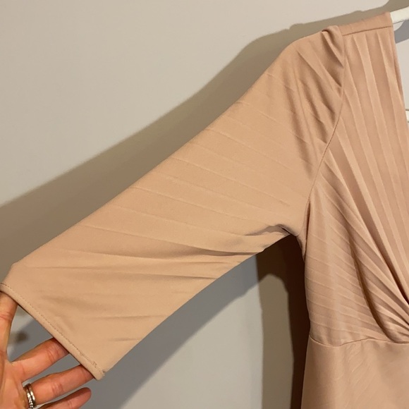 ✨Max Azria 3/4 Sleeve Pleated Formal Nude Dress - Picture 3 of 7